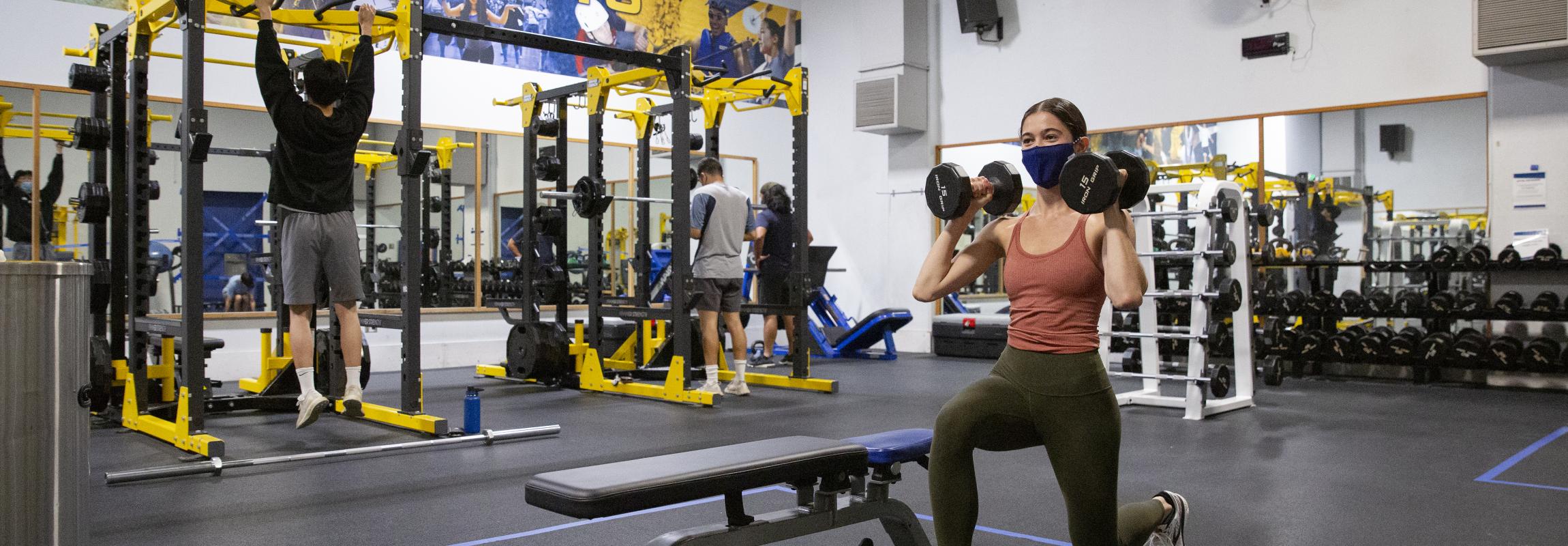 Photo of a student lifting weights in a gym