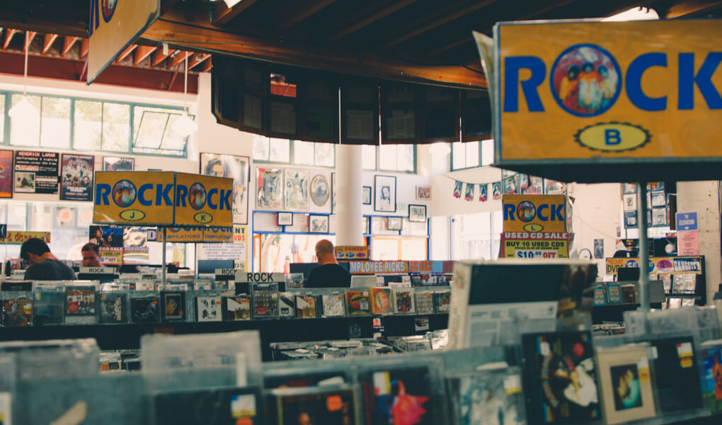 The inside of a UC Berkeley record store