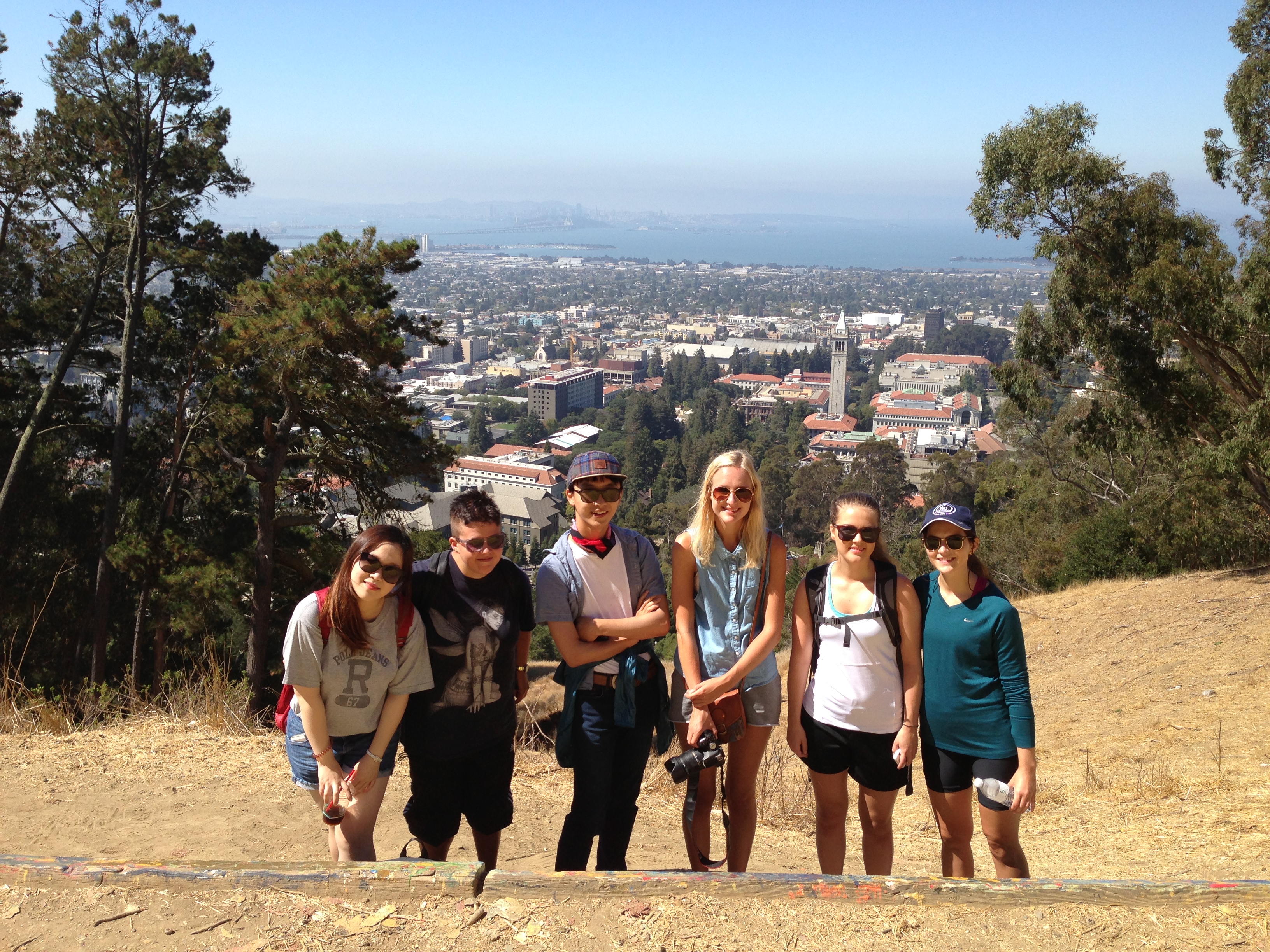 Photo of a group of students at Big C, overlooking campus from the hills high above Berkeley